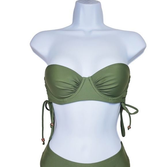 Aerie Womens Green Bandeau Bikini Swimsuit Size 34A - Picture 3 of 13